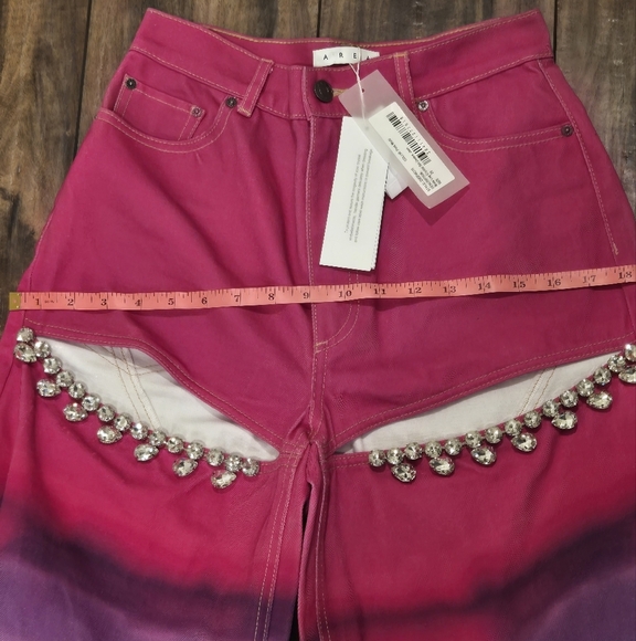 AREA Ombre Pink and Blue Tie-Dye Wide-leg Pants sz 25 - Picture 7 of 12